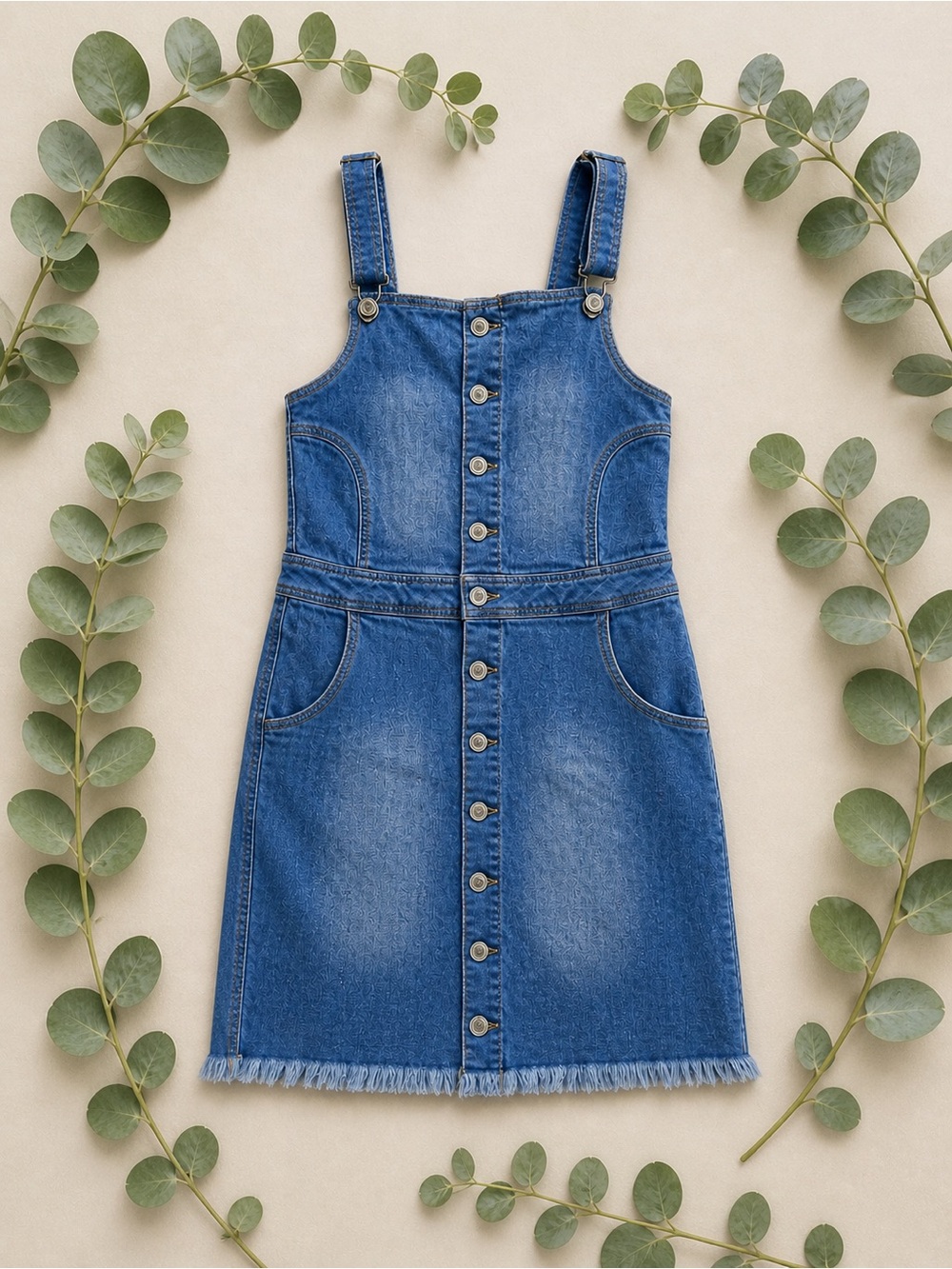 Wax Jeans Denim Overall Dress Button Front Knee Length Size Medium - Picture 1 of 10